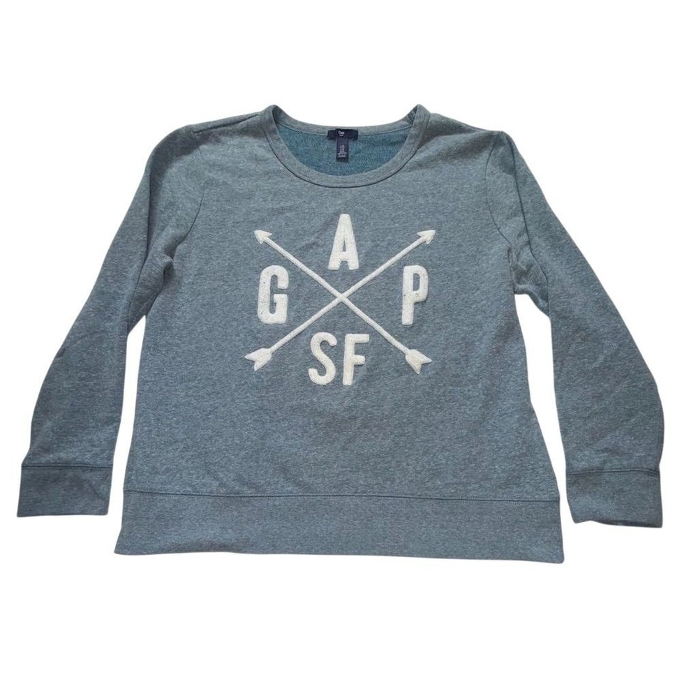 VTG Gap Womens XL Indigo Blue spell out rowing Pullover Sweater Long Sleeve Logo